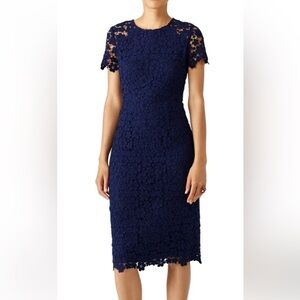 Shoshanna Navy Beaux Sheath Lace Midi Dress Anthropologie size 8